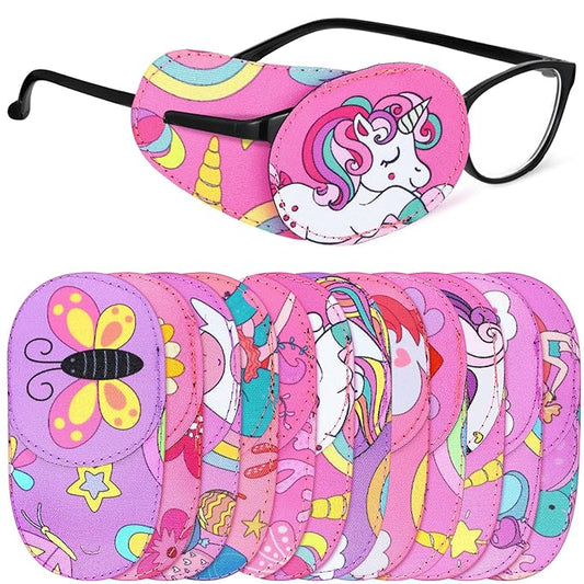 Newcotte 12 Pcs Eye Patch for Kids Toddler Reusable Adjustable Girls Boys Eyepatch for Glasses Left or Right Eye Patch, Assorted Patterns(Cute)