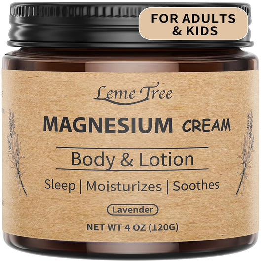 Magnesium Cream for Sleep, Topical Nighttime Magnesium Lotion for Leg, Cramps & Pain, Muscle Soothing, Magnesium Body Butter with Jojoba Oil, Shea Butter & Vitamin E, Safe for Kids (Lavender)