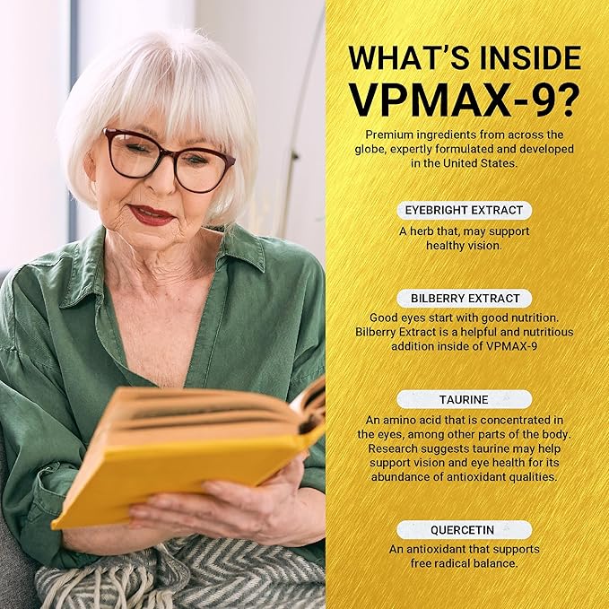 Golden After 50 VpMax-9 - Sight Care and Antioxidant Supplement with Eye Vitamins, Lutein, Lycopene and Bilberry Extract - 60 Gelatin Capsules
