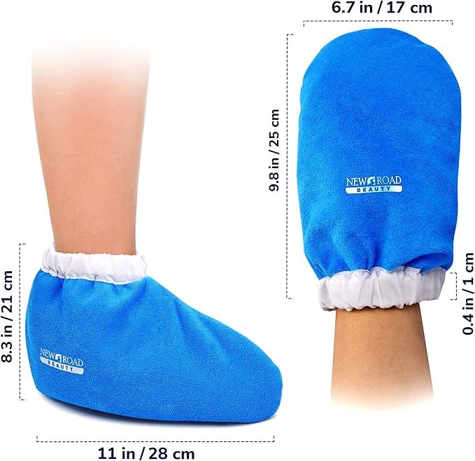 Paraffin Wax Mitts for Hand and Foot, Thick Heat Therapy Insulated Terry Cloth for Paraffin Treatments, Use for Pedicure Foot Spa - Blue