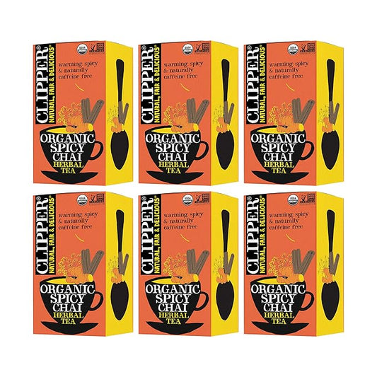 Clipper Tea Organic Spicy Chai Herbal Tea, Organic, Non-GMO, Caffeine Free British Tea, 6 Pack, 120 Unbleached Tea Bags