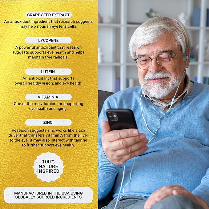 Golden After 50 VpMax-9 - Sight Care and Antioxidant Supplement with Eye Vitamins, Lutein, Lycopene and Bilberry Extract - 6 Bottles