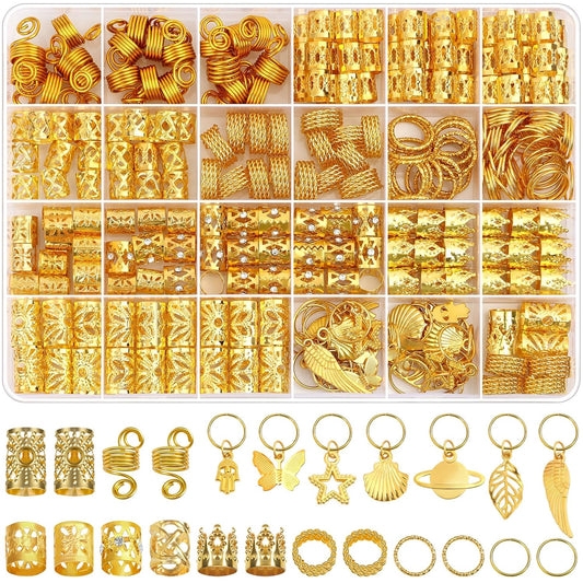 280 Pcs Hair Jewelry for Women, Hair Charms Cuffs Beads for Braids Loc Jewelry for Dreadlocks, Adjustable Gold Braids Coils Rings Decoration for Dreadlock Accessories