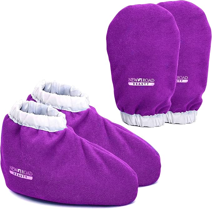 Paraffin Wax Mitts for Hand and Foot, Thick Heat Therapy Insulated Terry Cloth for Paraffin Treatments, Use For Pedicure Foot Spa - Purple