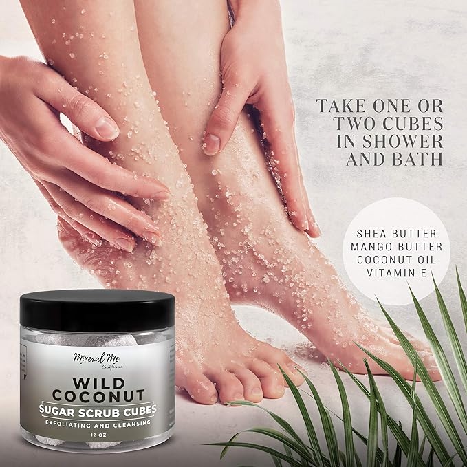 Body Scrub Exfoliator - 12oz COCONUT Sugar scrub cubes w/Mango Butter & Shea butter- Ultra Hydrating & Moisturizing - Natural & Organic for all body exfoliation- For hands, arms legs, elbow & foot