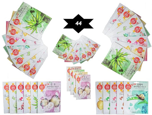 Eba nature} 44 Pcs Combo-Pack, Premium Korean Pure Essence Facial Mask Sheet (11 Types x 4 pcs), hydrating. moisturizing