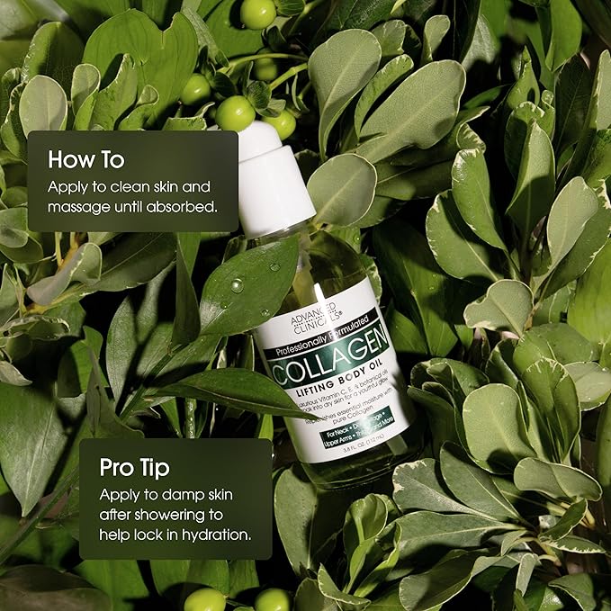 Advanced Clinicals Collagen Body Oil Skin Care Moisturizer W/Vitamin E & Vitamin C - Tightening, Firming, & Hydrating Massage Collagen Oil For Wrinkles, Crepey Skin, & Stretch Marks, 12 Fl Oz