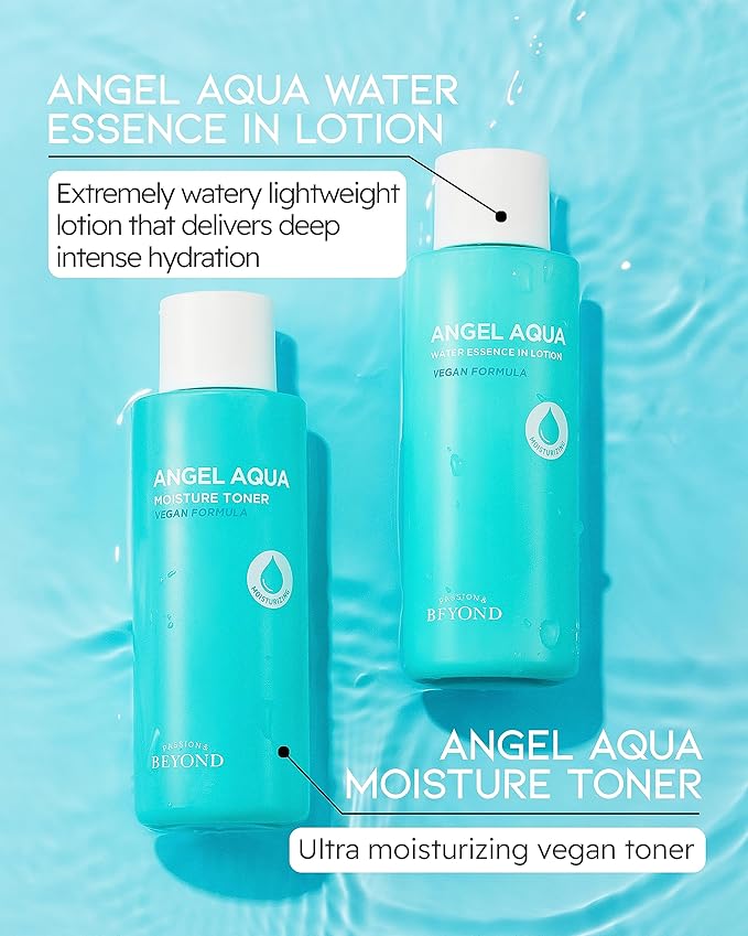 BEYOND Angel Aqua Moisture Skincare Set (11.2fl oz , 3-Piece Set) - Vegan Formula Korean Skin Care for Dry & Rough Skin. Toner & Emulsion. Hyaluronic Acid, Cica, Pantenol