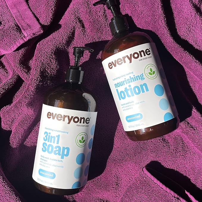 Everyone Nourishing Hand and Body Lotion, 32 Ounce (Pack of 2), Unscented, Plant-Based Lotion with Pure Essential Oils, Coconut Oil, Aloe Vera and Vitamin E