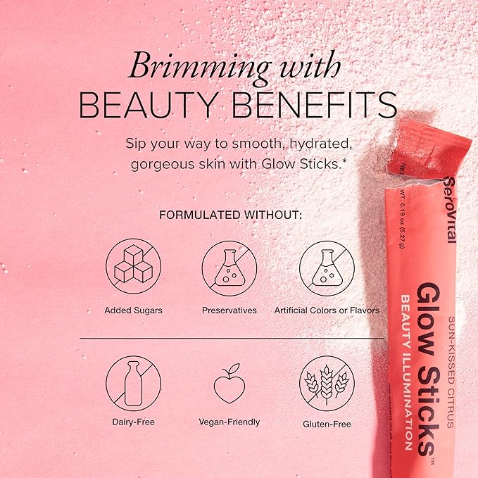 Serovital Glow Sticks Anti-Aging Powder, Improve Wrinkles in 30 Days, Boost Skin Hydration + Elasticity in 14 Days,* Ceramides, Hyaluronic Acid, 28 Ct.
