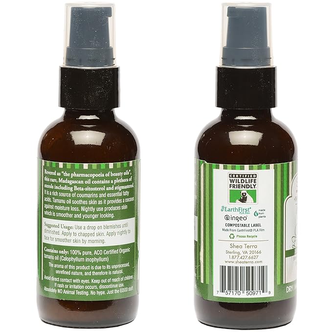 Shea Terra Madagascar Tamanu Cold-pressed Extra Virgin Oil |All Natural & Organic Oil Rich in Anti-Aging Amino Acids & Anti-Acne Properties for Softer, Hydrated & Blemish-Free Skin – 2 oz