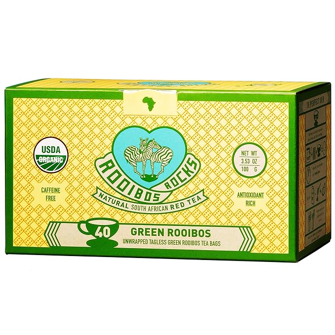 Organic Green Rooibos Tea Bags - 40 Rooibos Green Tea Bags – Naturally Sweet Herbal Tea Rich in Antioxidants – Kid & Pregnancy Safe Tea - USDA Organic Rooibos Tea, Lighter-Bodied Caffeine Free Tea