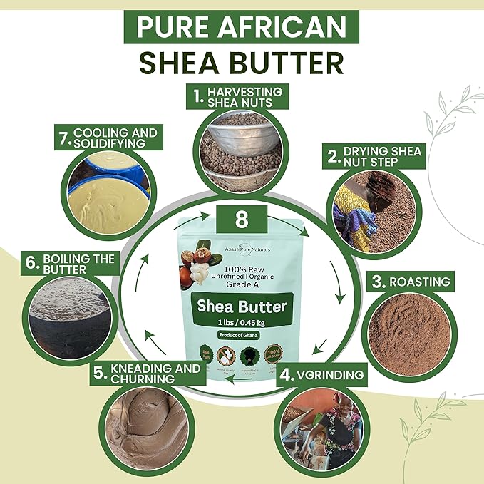 Asase Pure Naturals, Shea butter, 1 lbs, Raw, Unrefined, Grade A, Hand made, Ivory, Ghana Africa, Great for Hair, Skin, Nourish and moisturize, Body butter