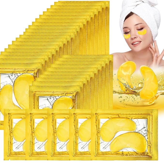 Gold Under Eye Patches - 30 Pairs Golden Glow Under Eye Patches for Dark Circles,Gold Moisturizing Eye Skin Mask for Women,Eye Dark Circles Masks for Bags and Wrinkles