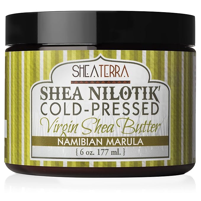Shea Terra Organics 100% Organic Cold-Pressed Virgin Shea Butter – Namibian Marula | Natural Anti-Aging Daily Skin, Nails & Hair Cream to Soften & Hydrate Dry Skin & Reduce Stretch Mark – 6 oz