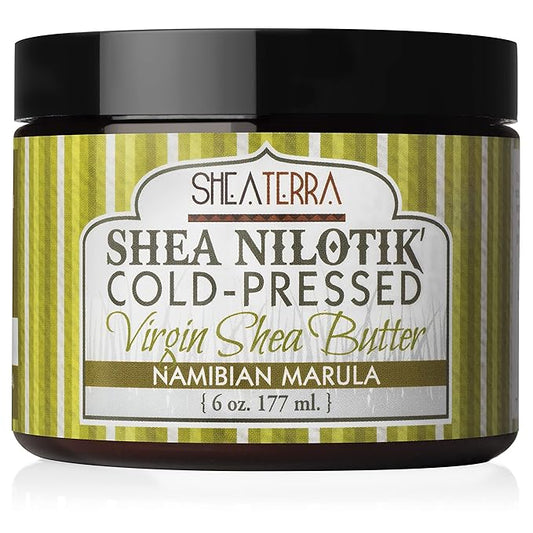 Shea Terra Organics 100% Organic Cold-Pressed Virgin Shea Butter – Namibian Marula | Natural Anti-Aging Daily Skin, Nails & Hair Cream to Soften & Hydrate Dry Skin & Reduce Stretch Mark – 6 oz
