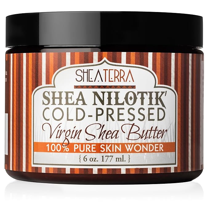Shea Terra Organics 100% Organic Cold-Pressed Virgin Shea Butter | Natural Anti-Aging Daily Skin, Nails & Hair Cream to Soften Dry Patchy Skin & Cuticles, Reduce Wrinkles, & Condition Hair – 6 oz