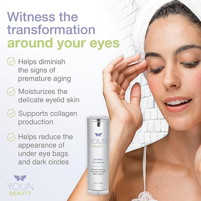 YOUN Beauty Retinol Eye Cream by Plastic Surgeon Dr. Anthony Youn | Paraben-Free Night Eye Cream with Liposomal Retinol & Hyaluronic Acid | Under Eye Cream for Hydration and Skin Firming, 1 Fl Oz