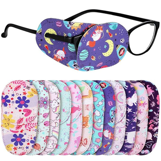 Newcotte 12 Pcs Eye Patch for Kids Toddler Reusable Adjustable Girls Boys Eyepatch for Glasses Left or Right Eye Patch, Assorted Patterns(Graceful)