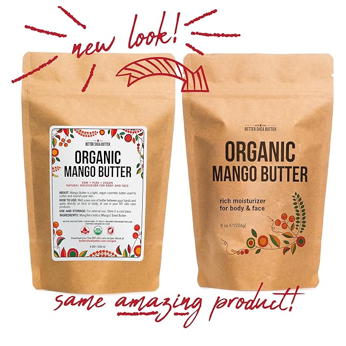 Organic Mango Butter - Raw Organic Unrefined Mango Seed Butter for Skin Care, Body Butter & Hair - Pure Mango Butter Cold Pressed for Soap Making, Mango Lotion | Natural Skin Moisturizer 8 oz