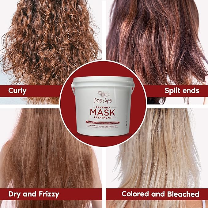 Ravenna Professional Hair Mask for Damaged Hair - Intense Shine & Moisture for All Hair Types - Deep Conditioning Hair Mask for Dry Hair, Mascarilla Para El Cabello, Large Size 1.5 kg/52.9 fl oz.
