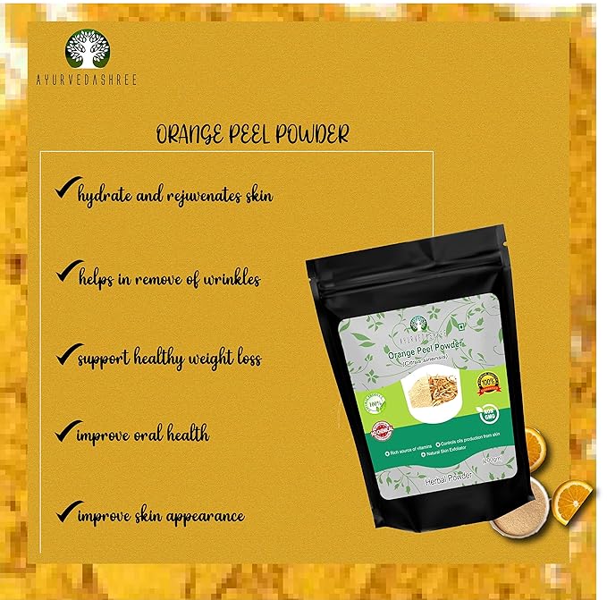 Orange Peel Powder 200 Gm - Skin and Nail Health, Rich in Vitamins C and D, Vegan and Vegetarian Friendly, All Natural, GMO Free, For Hair and Skin Care
