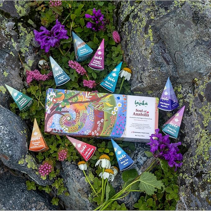 Lazika Tea Variety Pack with Lovely Presentation Box, Black, Green and Herbal Tea Sampler Gift Set, 10 Counts, Premium Collection with Pyramid Infuser Bag, Handcrafted