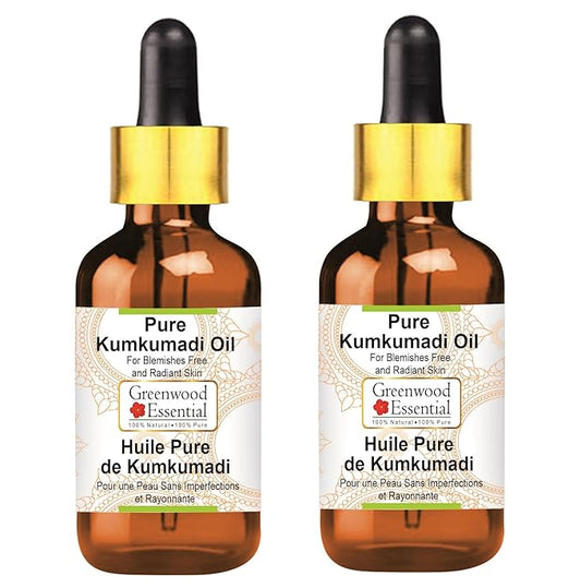 Pure Kumkumadi Oil For Blemishes Free and Radiant Skin with Glass Dropper Premium Therapeutic Grade for Hair, Skin & Aromatherapy (Pack of Two) 100ml X 2 (6.76 oz)