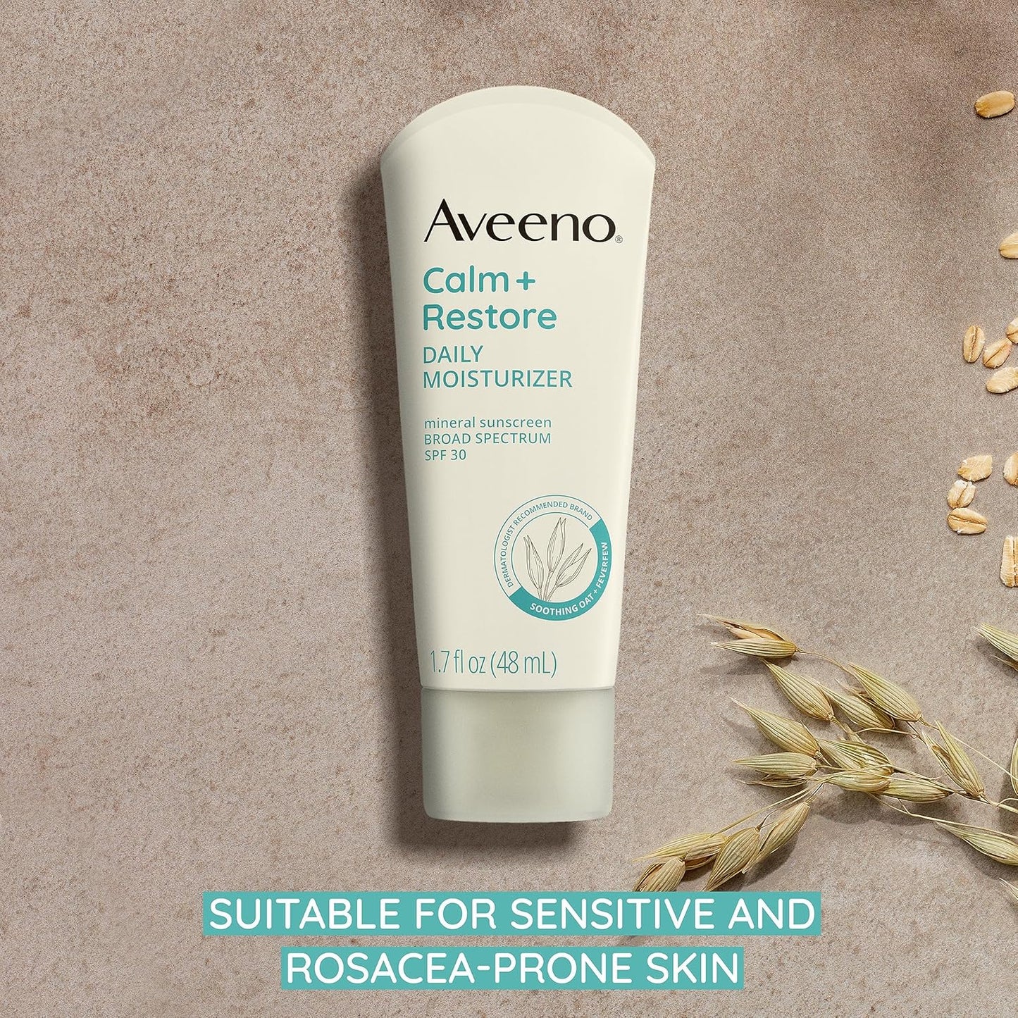 Aveeno Calm + Restore Daily Moisturizer Mineral Sunscreen with Broad Spectrum SPF 30, Lightweight All Day Moisture + UVA/UVB Sun Protection for Sensitive Skin, Fragrance Free, 1.7 fl. Oz