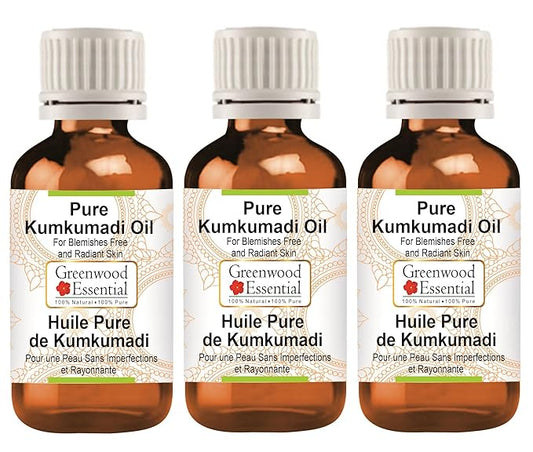 Pure Kumkumadi Oil for Blemishes Free and Radiant Skin Premium Therapeutic Grade for Hair, Skin & Aromatherapy (Pack of Three) 100ml X 3 (10 oz)